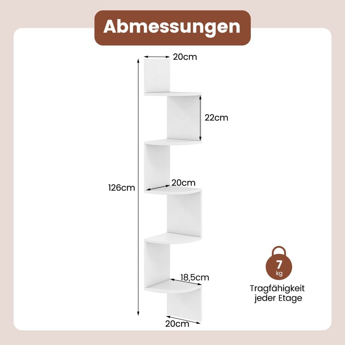 5 pakopų kampinė sieninė lentyna (Balta)