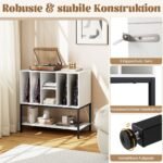 Pastatomas patefono stovas su integruota įkrovimo stotele ir vietos plokštelių laikymui (Balta)