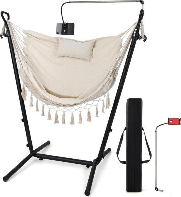 Reguliuojamo aukščio supamas krėslas su stovu (Smėlio)