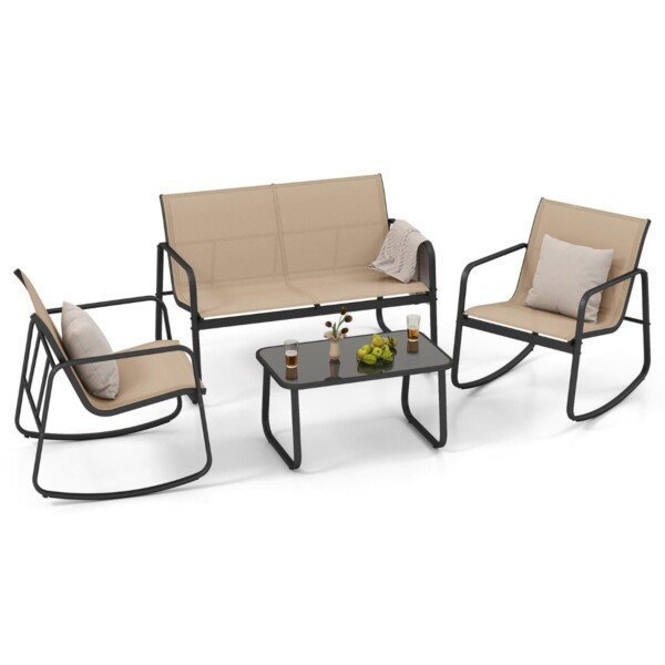 Sodo baldų komplektas su švelniu supimosi mechanizmu (Ruda)