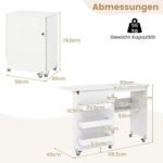 Sulankstomas siuvimo stalas su ratukais ir laikymo vietomis (Balta)