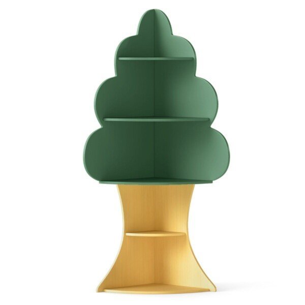 5 lygių medžio masyvo vaikiška lentyna Medis (Žalia)