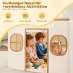 Vaikiška žaidimų palapinė su LED žvaigždžių lempute ir paminkštinta pagalvėle (Smėlio + Juoda)