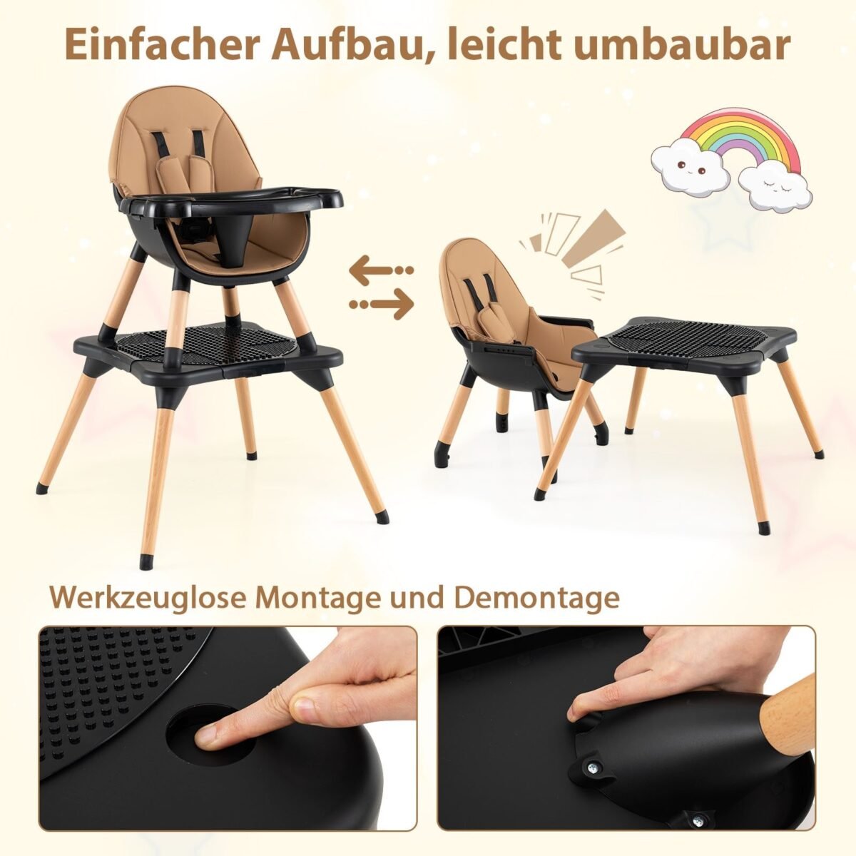 Daugiafunkcis vaikiškos kėdutės ir stalo komplektas su konstravimo detalių stalviršiu (Ruda)