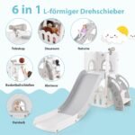Vaikiška L formos 6-in-1 žaidimų aikštelė su krepšinio lenta (Pilka)