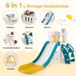 Daugiafunkcis 6-in-1 vaikiškas žaidimų aikštelės rinkinys su krepšinio lenta (Žalia)