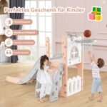 Daugiafunkcinė vaikų žaidimų aikštelė su krepšinio lenta (Rožinė)