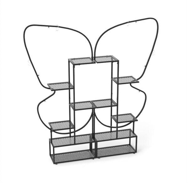 Metalo gėlių stovas drugelio formos 6 pakopų (Juoda)