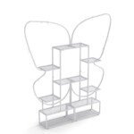 6 pakopų metalinis gėlių stovas su 4 kabliukais (Balta)