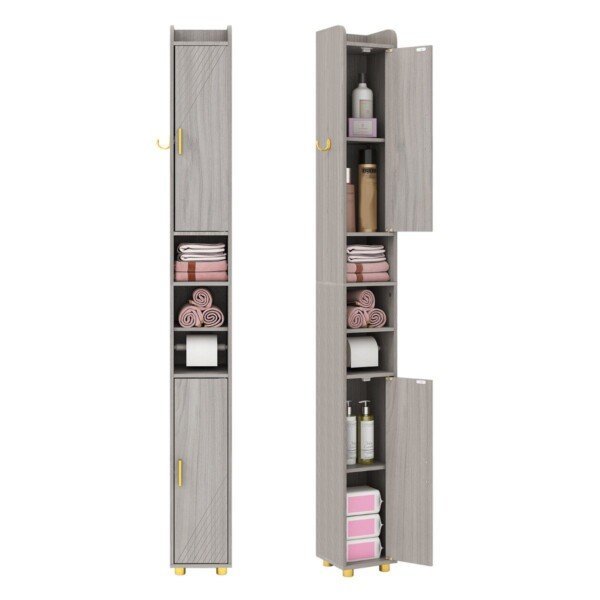 Aukšta vonios spintelė su tualetinio popieriaus laikikliu (Pilka)