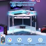 Kampinis rašomasis stalas su integruota įkrovimo stotele ir LED apšvietimu (Balta)