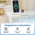 Kampinis rašomasis stalas su integruota įkrovimo stotele ir LED apšvietimu (Balta)