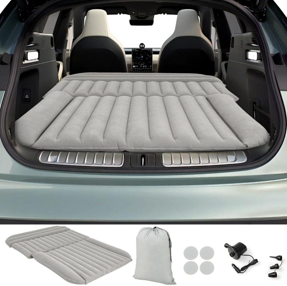 Pripučiama automobilio čiužinys 190x130 cm 7 oro kamerų (Pilka)