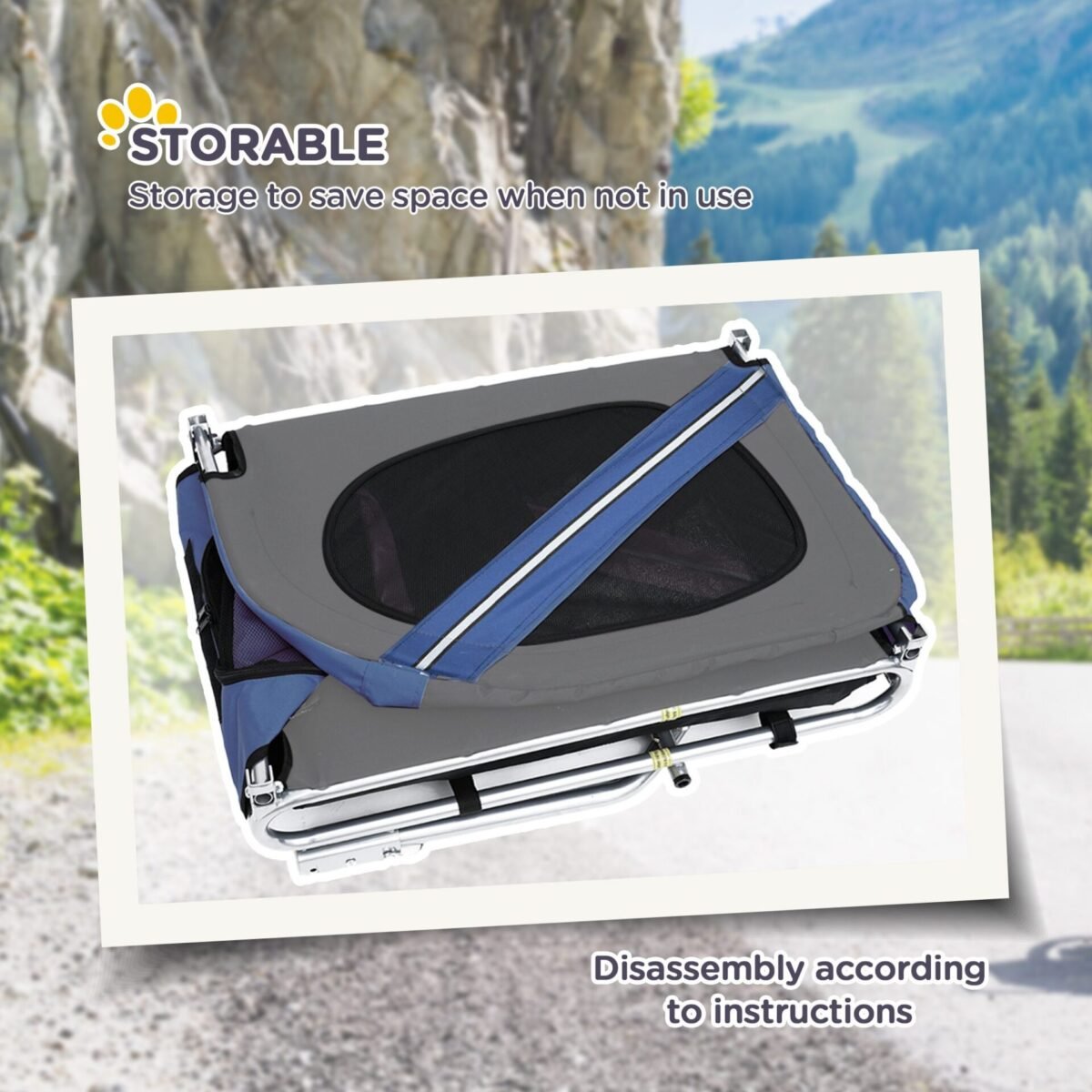 Sulankstoma dviračio priekaba gyvūnams su apsauga nuo lietaus iki 30 kg