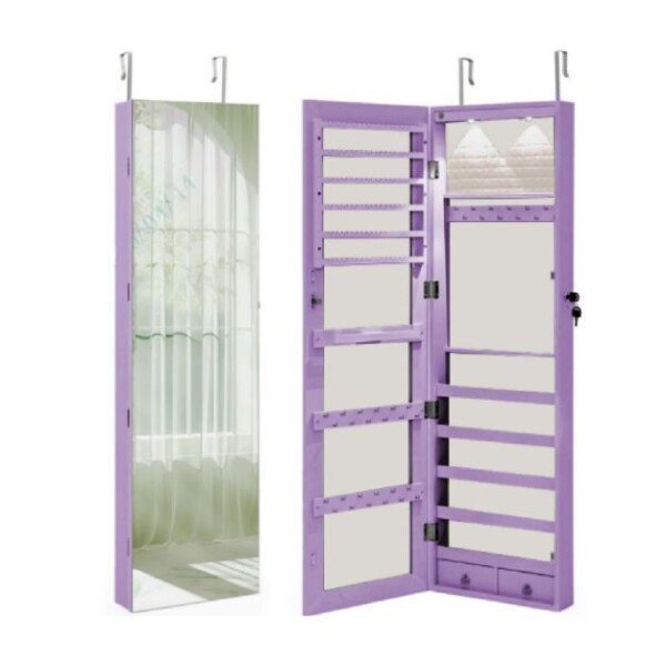 Kompaktiška papuošalų spintelė su LED apšvietimu (Violetinė)