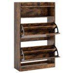 Siaura dviejų durelių batų spintelė su paslėptais stalčiais (Kavos)