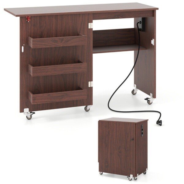 Sulankstomas siuvimo stalas su integruota įkrovimo stotele (Kavos)