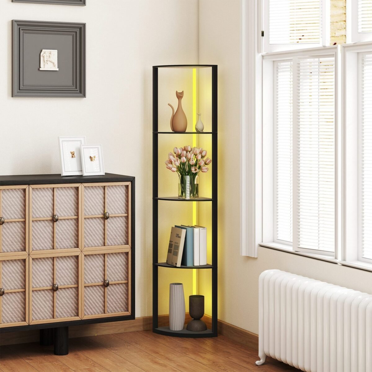 Stovimas LED šviestuvas su 5 lentynomis, RGB apšvietimu ir nuotoliniu valdymu