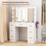 Kompaktiškas makiažo staliukas su 7 stalčiais ir LED apšvietimu