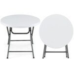 Apvalus sulankstomas plastiko stalas metalinėmis kojomis (Balta)