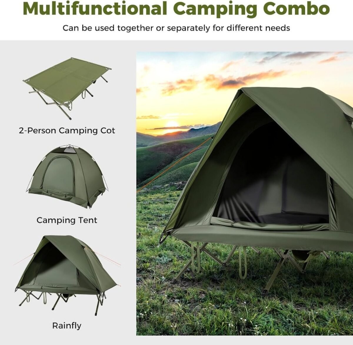 Nešiojama kempingo lova su palapine dviem (Žalia)