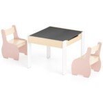 Vaikiška 4-in-1 medinė baldų grupė su nuimamu stalviršiu ir daiktadėže (Rožinė)