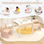 Vaikiška 4-in-1 medinė baldų grupė su nuimamu stalviršiu ir daiktadėže (Rožinė)