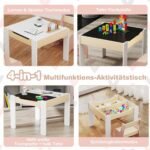 Vaikiška 4-in-1 medinė baldų grupė su nuimamu stalviršiu ir daiktadėže (Rožinė)