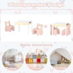 Vaikiška 4-in-1 medinė baldų grupė su nuimamu stalviršiu ir daiktadėže (Rožinė)