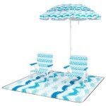 Nešiojamas paplūdimio komplektas: dvi kėdės skėtis ir pledas (Mėlyna)