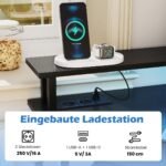 Kampinis rašomasis stalas su integruota įkrovimo stotele ir LED apšvietimu (Juoda)