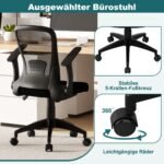 Ergonomiška biuro kėdė su atlenkiamais porankiais ir juosmens atrama (Juoda)