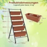 5 pakopų vertikalus gėlynas su ratukais (Ruda)