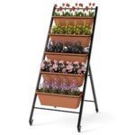 5 pakopų vertikalus gėlynas su ratukais (Ruda)