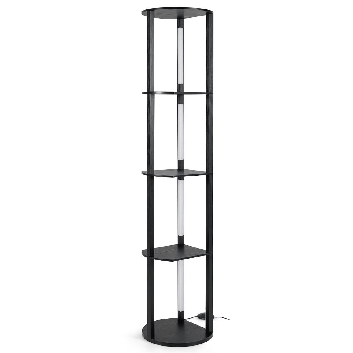 96201548_6_ Pastatomas šviestuvas su lentynomis ir keturiomis LED juostomis (Juoda)