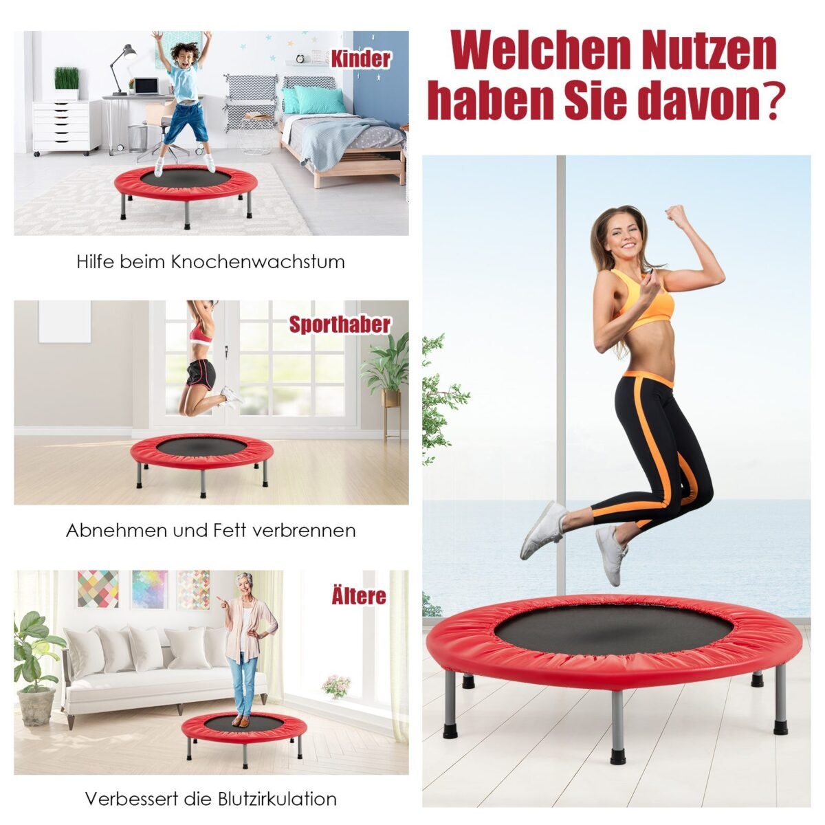 Sulankstomas mini treniruočių batutas 97 cm iki 150 kg (Raudona)