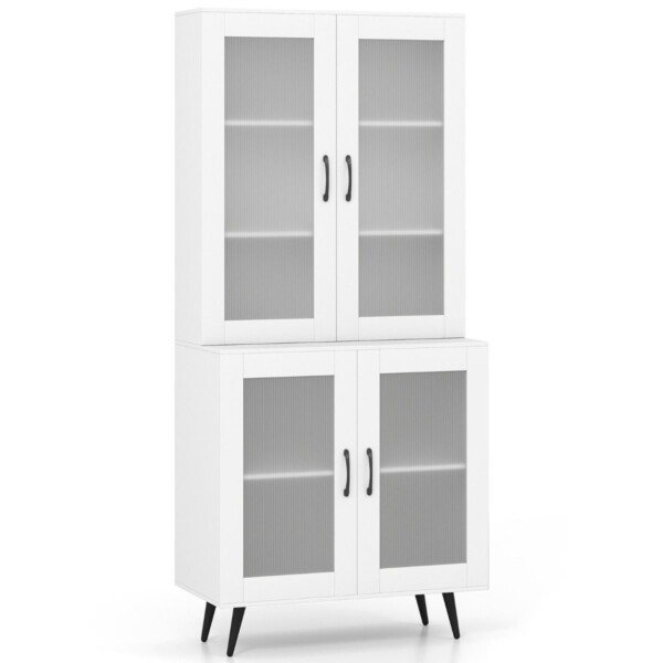 Aukšta virtuvės spintelė su keturiomis skaidriomis durelėmis ir reguliuojama lentyna (Balta)