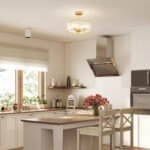 Liustrinis lubų šviestuvas su krištoliniu gaubtu