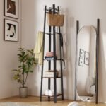 Pramoninio stiliaus drabužių kabykla su 8 kabliais ir 4 lentynomis