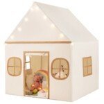 Vaikiška žaidimų palapinė su LED žvaigždžių lempute ir paminkštinta pagalvėle (Smėlio + Juoda)