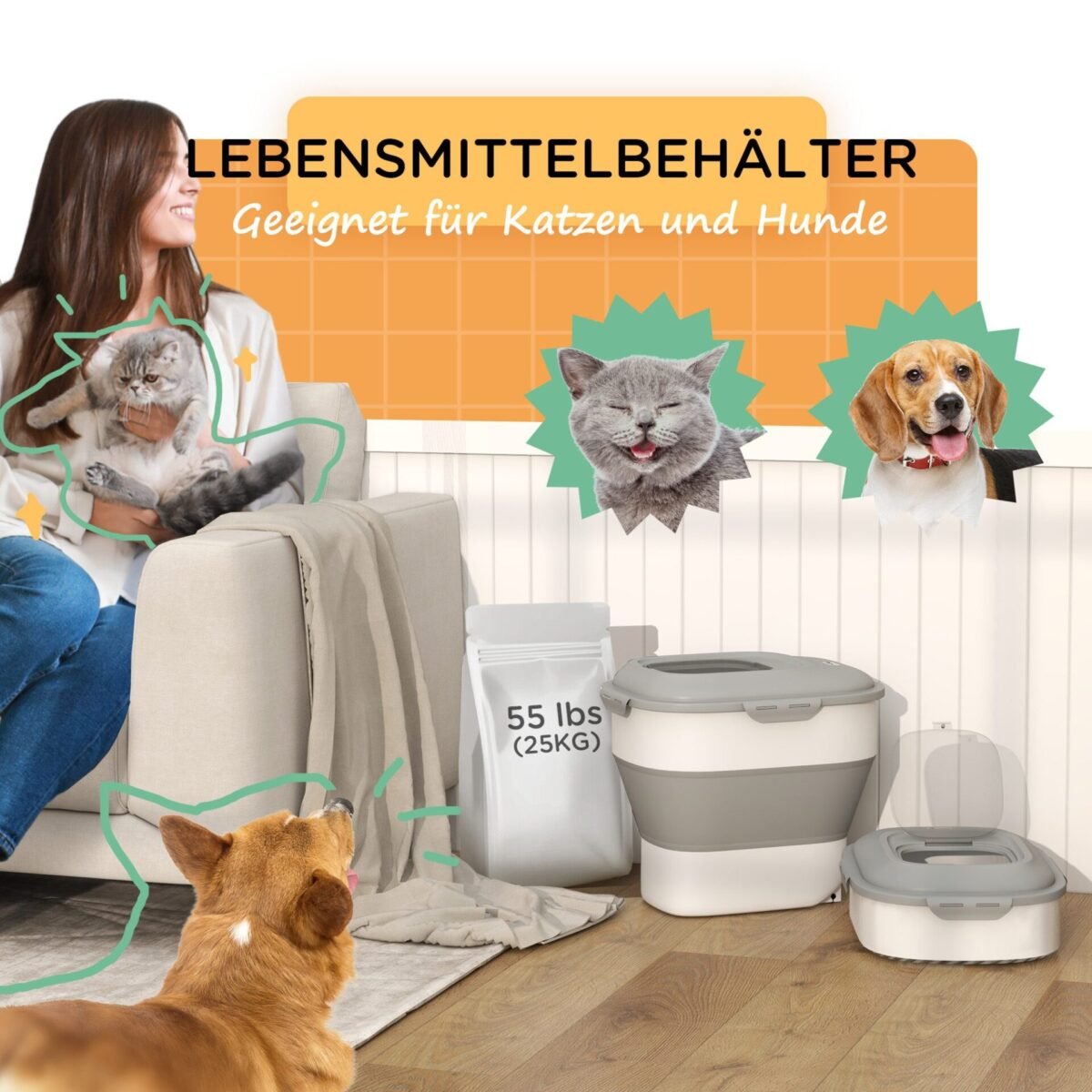 Hermetiška sulankstoma gyvūnų pašarų talpykla 25 l