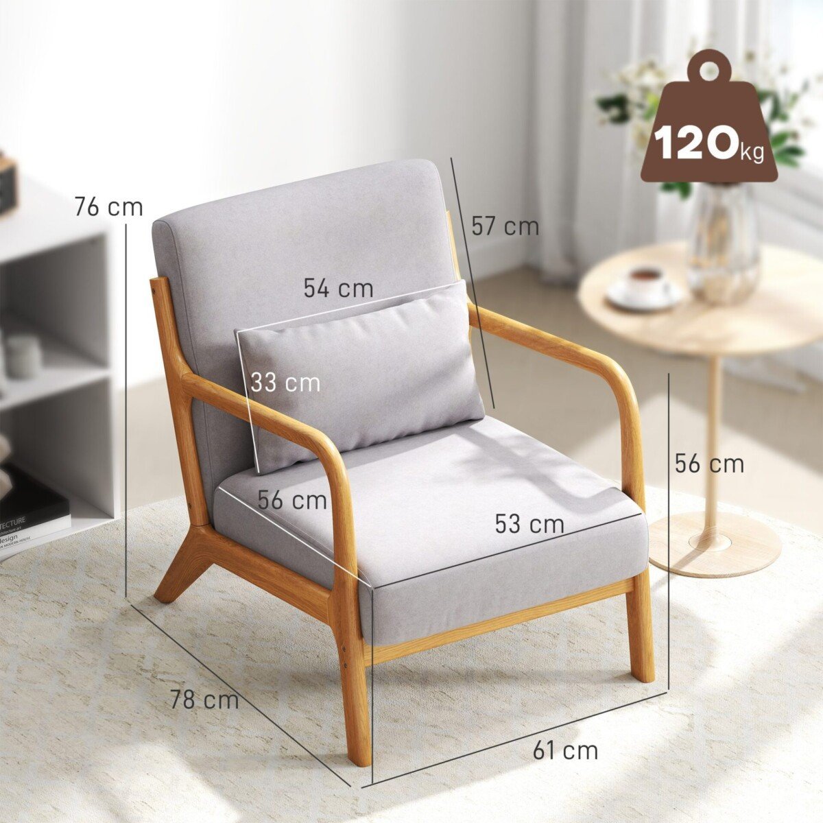 Elegantiškas lounge krėslas su mediniu rėmu ir aksomo imitacijos apmušalais