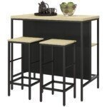 3 dalių baro komplektas su lentynomis ir po stalu pastumiamomis kėdėmis