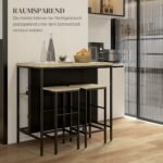 3 dalių baro komplektas su lentynomis ir po stalu pastumiamomis kėdėmis