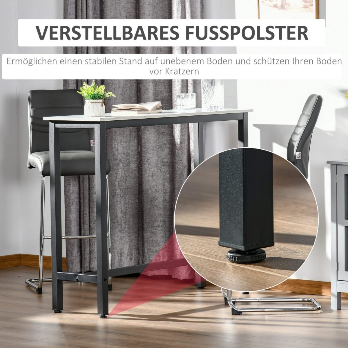 Baro stalas su marmuro imitacijos stalviršiu ir plieniniu rėmu