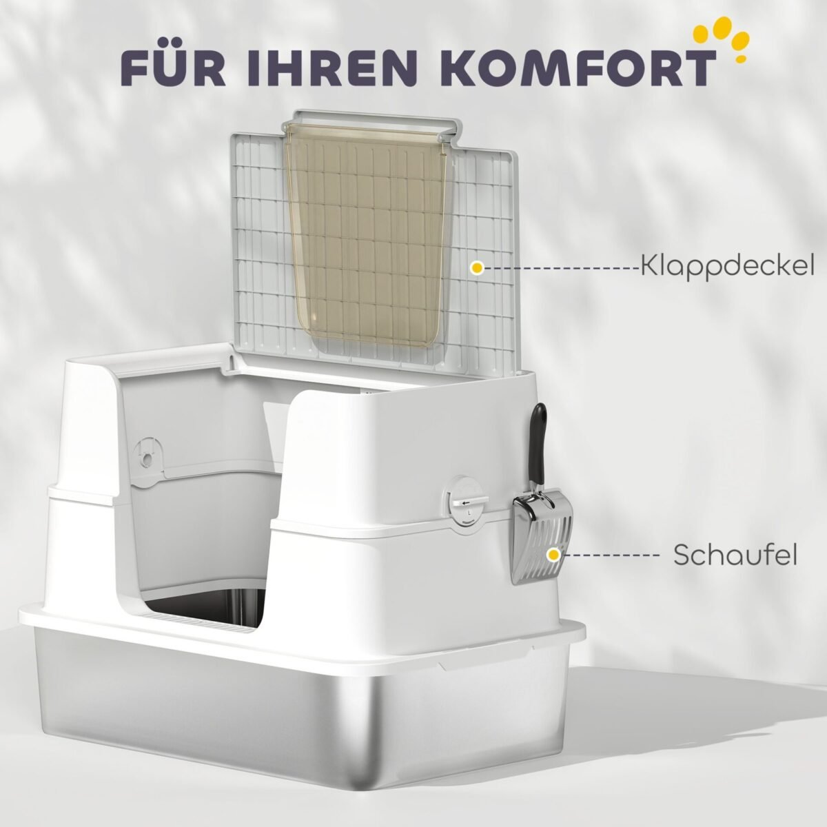 Erdvus katės tualetas iš nerūdijančio plieno su dvigubu įėjimu