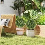 Dirbtinių buksmedžio rutulių rinkinys, 2 vnt., su tvirtinimo kuoliukais, UV spinduliams atsparūs