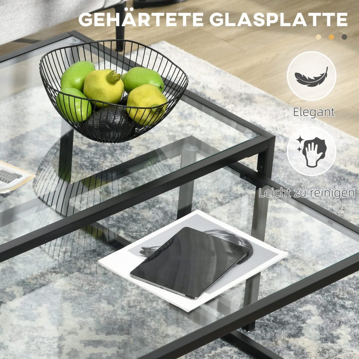 Dviejų dalių sudedami kavos staliukai su grūdinto stiklo stalviršiais