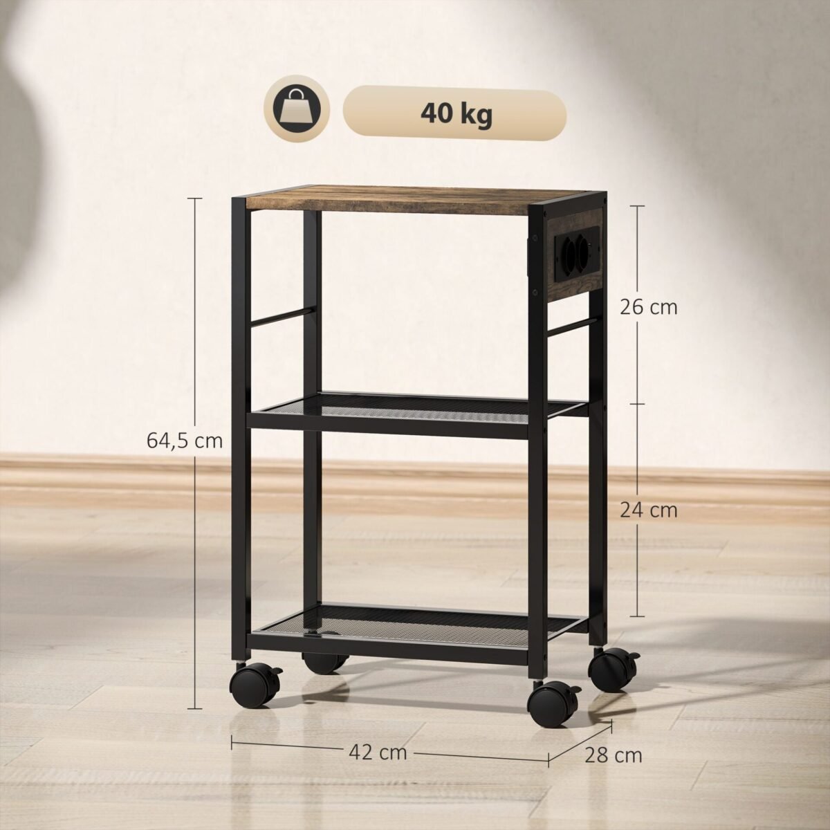 Mobilus spausdintuvo stovas su integruotais elektros ir USB lizdais