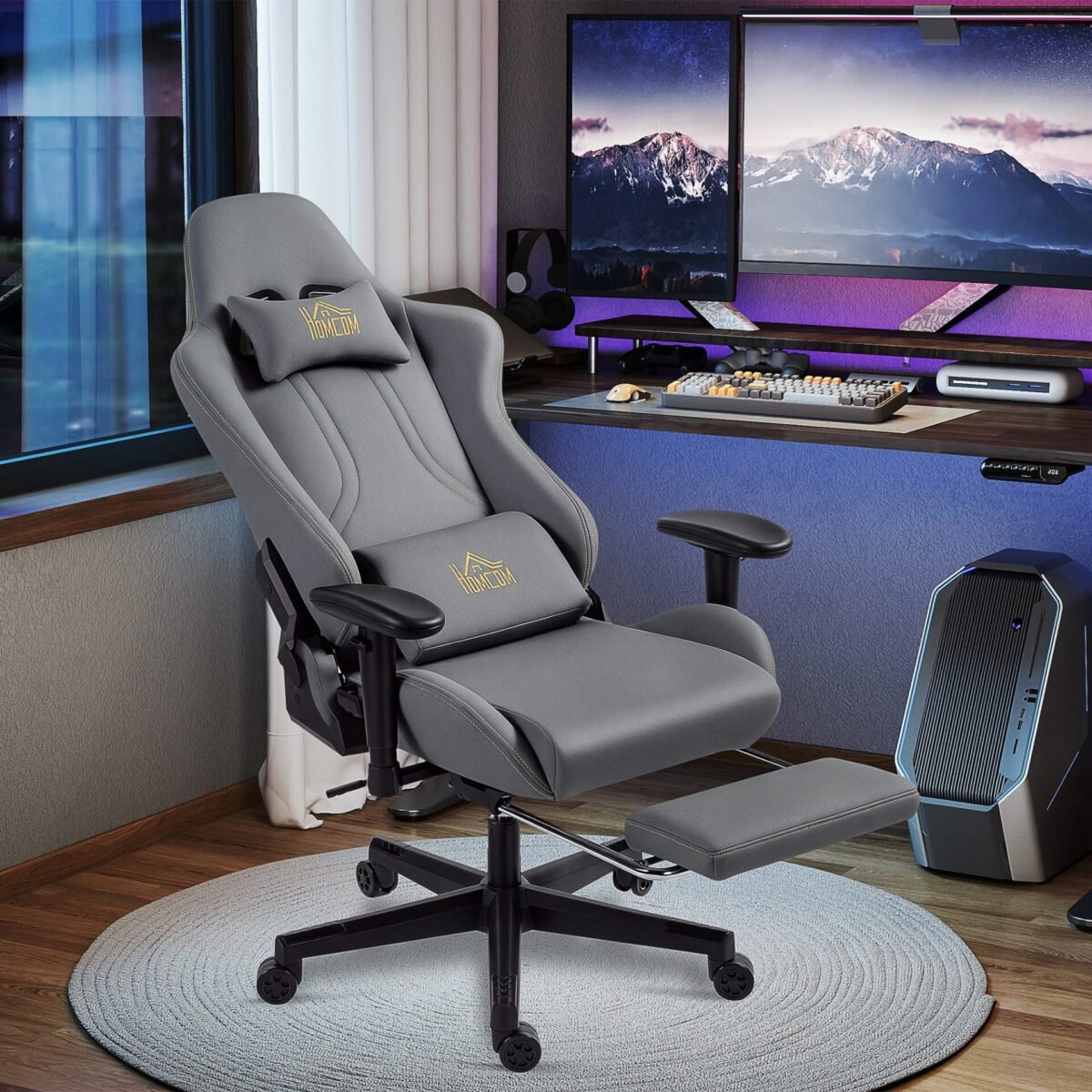 Ergonomiška žaidimų kėdė su 3D reguliuojamais porankiais bei atlošiama nugaros ir kojų atrama